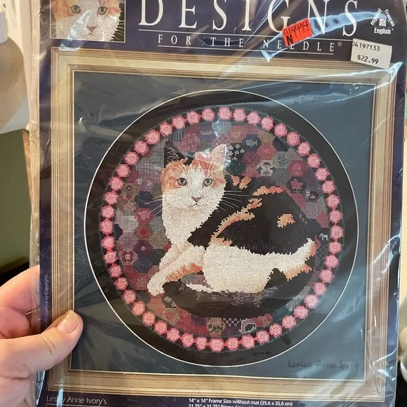 Cat Cross-Stitch Kit - Black, White, Tan - Picture 1 of 2